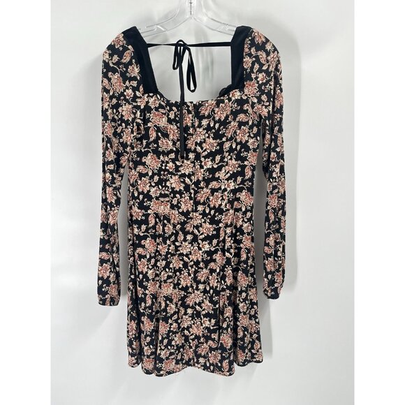 So Black Floral Velvet 90s Inspired Grunge Whimsigoth Long Sleeve Dress Sz M - Picture 6 of 6